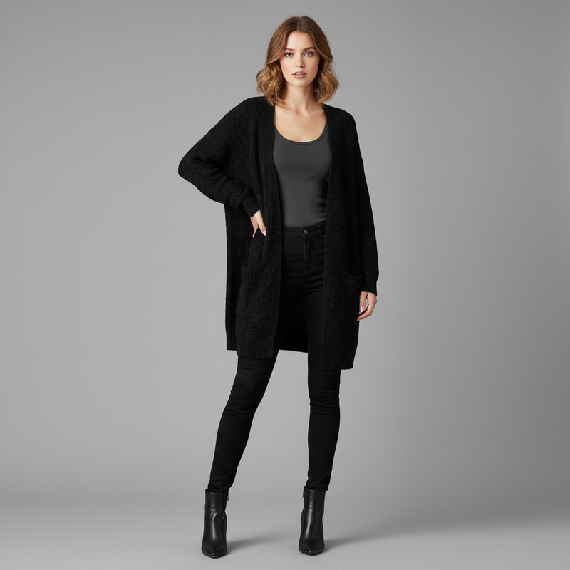 Cárdigan Gris Largo Mujer | Cardigan Punto Elegante