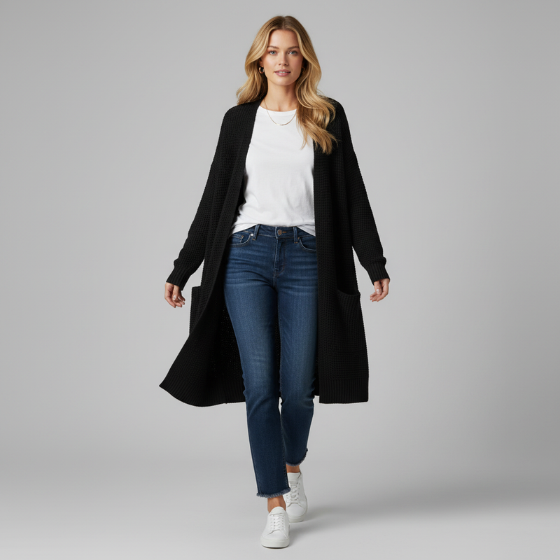 Cárdigan Gris Largo Mujer | Cardigan Punto Elegante