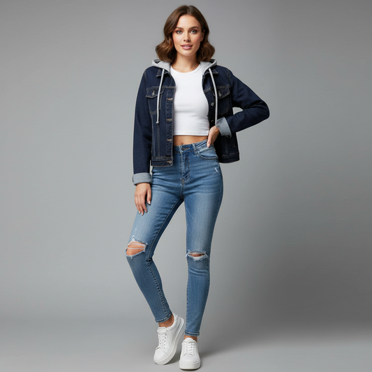 Chaqueta Vaquera con Capucha Desmontable | Moda Femenina